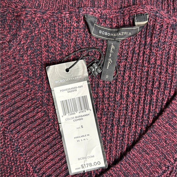 New BCBGMAXAZRIA Burgundy Ribbed Knit Oversized Sweater Academia Preppy Sz Small - Picture 8 of 9